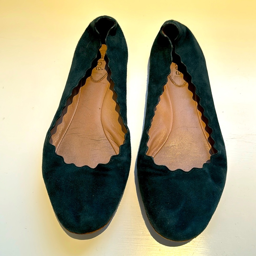 Chloe Lauren Scalloped Suede Ballerina Flats